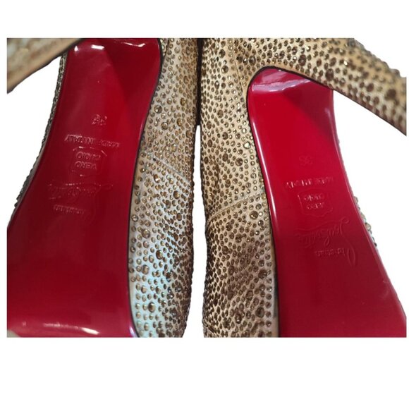 Authentic Christian Louboutin Gold Strass Daffodile Crystals Platform Heels 36/6 - Picture 5 of 14